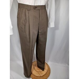 Jos A Bank Dress Pants Mens 38x29 Brown Wool Pleated Front Classic Fit Business